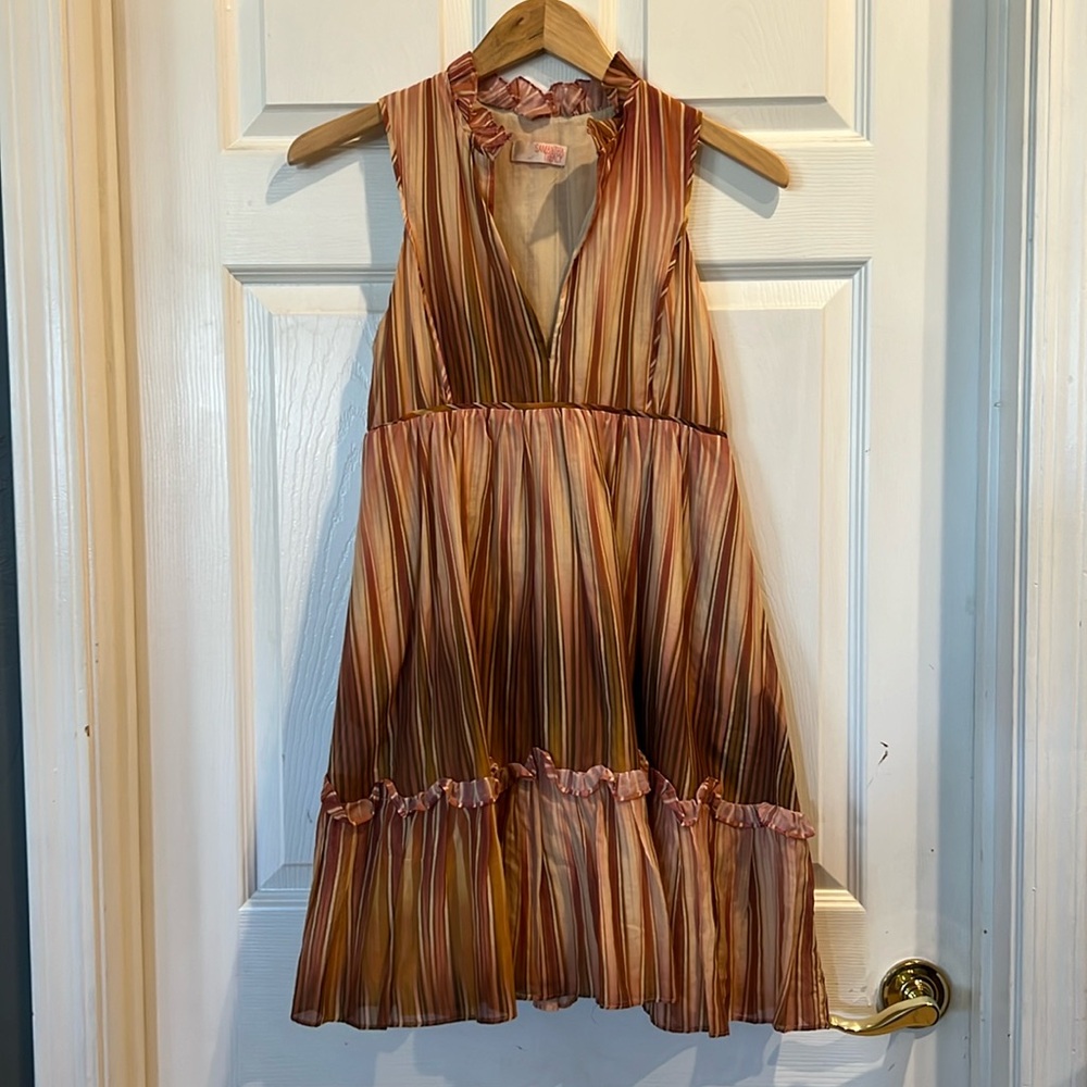 SAMANTHA TREACY Striped Deep V-neck Cocktail Dress - Picture 2 of 12